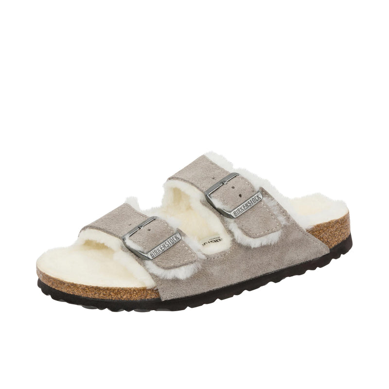 Birkenstock Womens Arizona Shearling Suede Leather Stone Coin