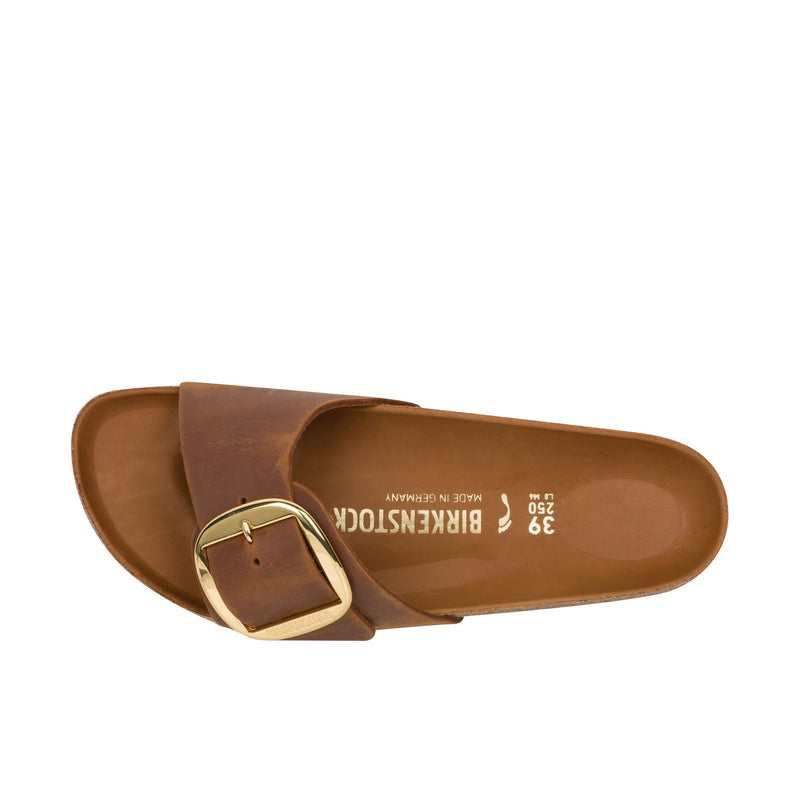 Birkenstock Womens Madrid Big Buckle Oiled Leather Cognac