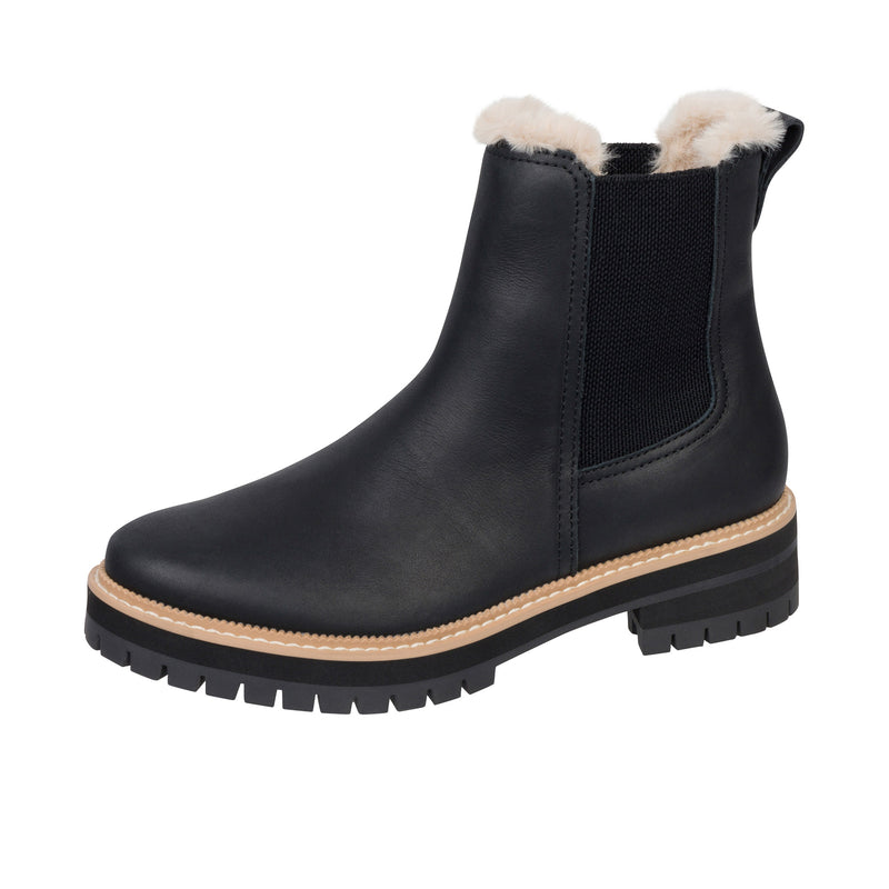 TOMS Womens Bennet Faux Fur Lugged Chelsea Boot Black