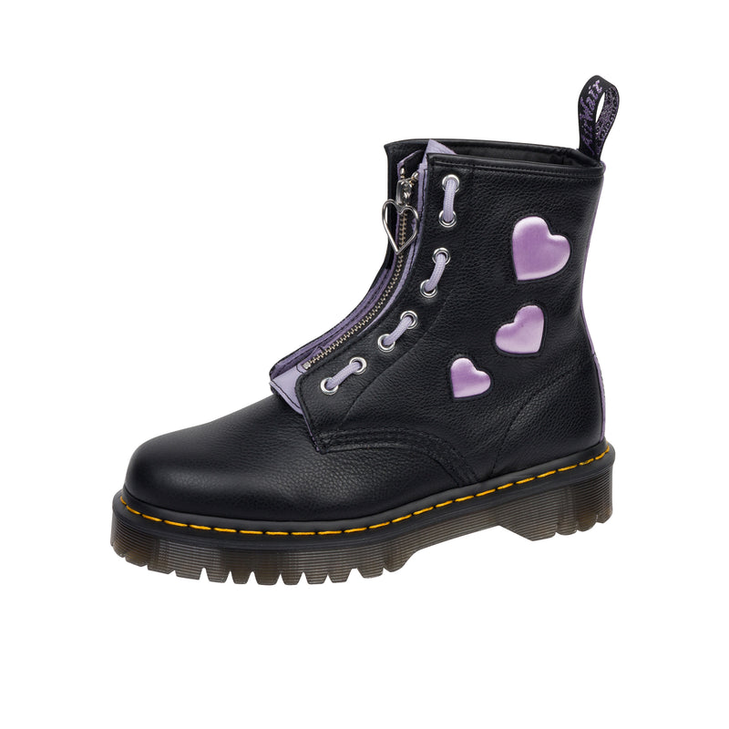 Dr Martens Womens 1460 Zip Heart Virginia Black/Frosted Lavender