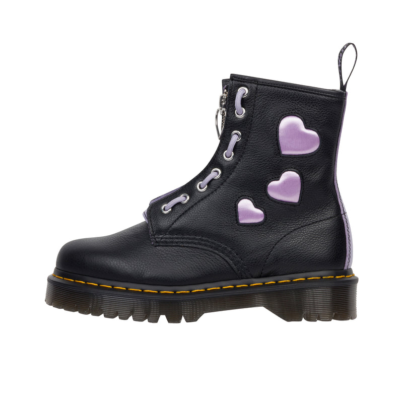 Dr Martens Womens 1460 Zip Heart Virginia Black/Frosted Lavender